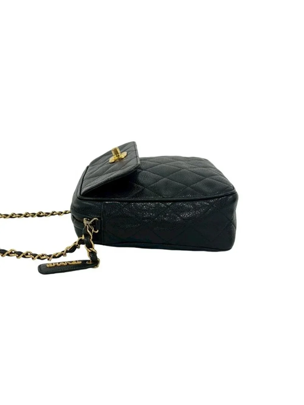 Chanel Vintage Quilted CC Logo Caviar Leather Shoulder Bag Black